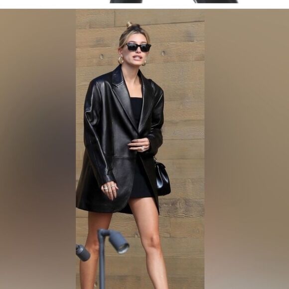 Andrew Marc One Button Fitted Vegan Leather Black Classic Blazer Jacket Size L - Picture 10 of 10